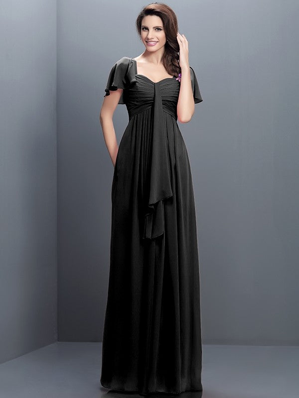 Gorgeous Sweetheart Pleats 1/2 Sleeves Long Chiffon Bridesmaid Dresses