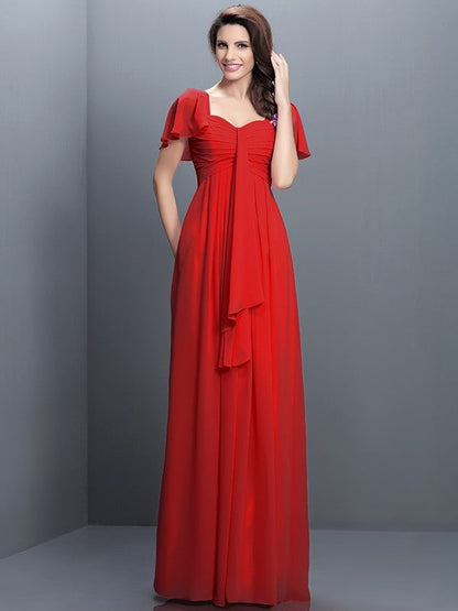 Gorgeous Sweetheart Pleats 1/2 Sleeves Long Chiffon Bridesmaid Dresses