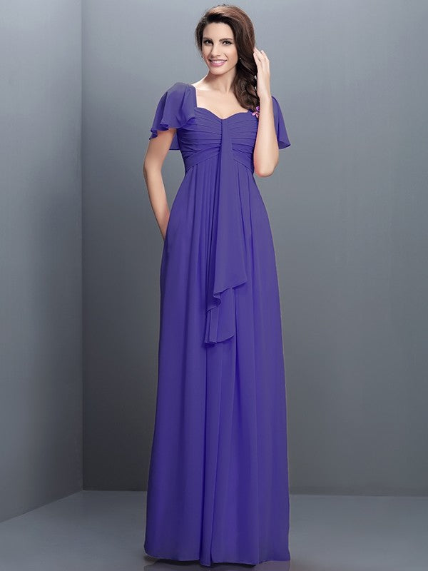 Gorgeous Sweetheart Pleats 1/2 Sleeves Long Chiffon Bridesmaid Dresses