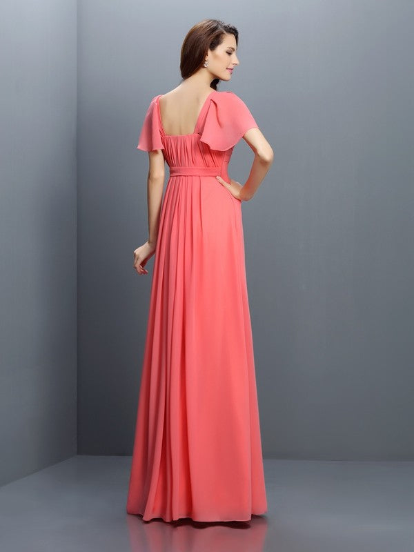 Gorgeous Sweetheart Pleats 1/2 Sleeves Long Chiffon Bridesmaid Dresses