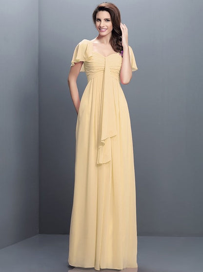 Gorgeous Sweetheart Pleats 1/2 Sleeves Long Chiffon Bridesmaid Dresses