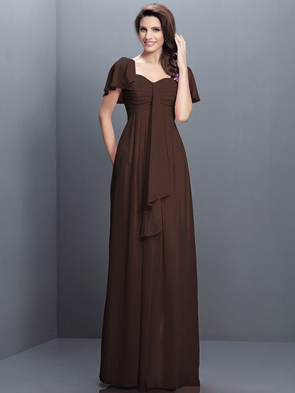 Gorgeous Sweetheart Pleats 1/2 Sleeves Long Chiffon Bridesmaid Dresses