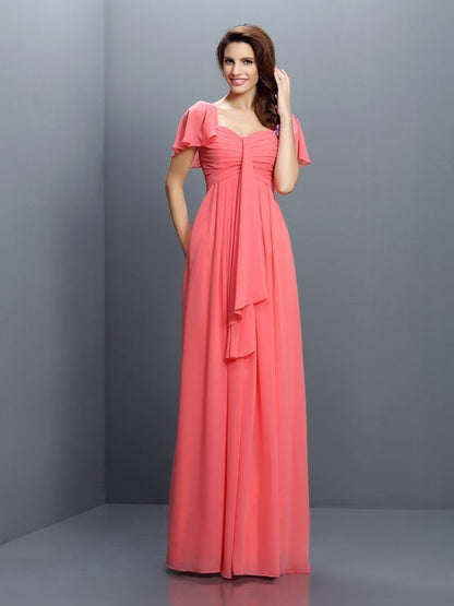 Gorgeous Sweetheart Pleats 1/2 Sleeves Long Chiffon Bridesmaid Dresses