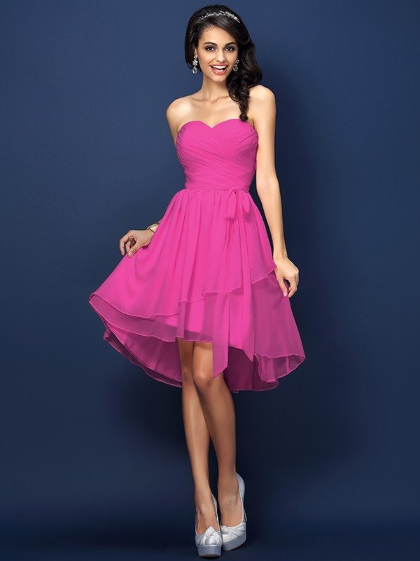 Gorgeous Sweetheart Pleats Bowknot Sleeveless Short Chiffon Bridesmaid Dresses