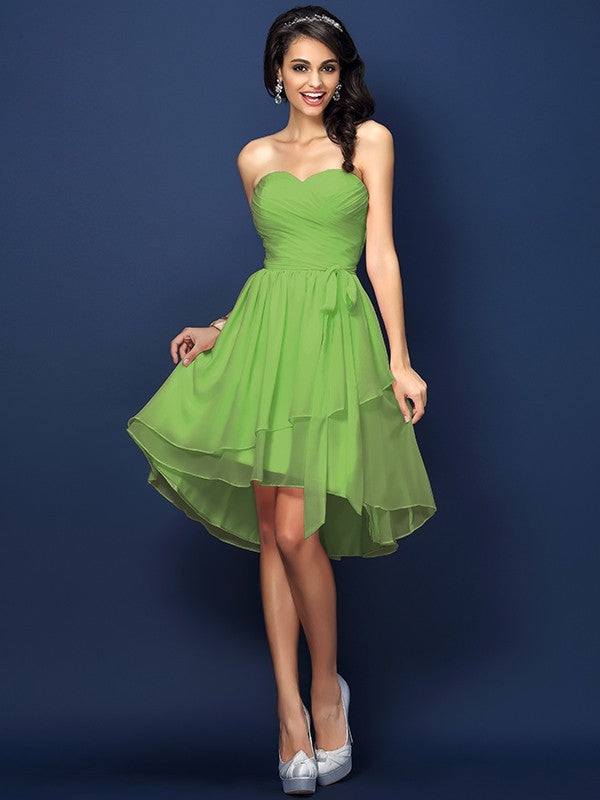 Gorgeous Sweetheart Pleats Bowknot Sleeveless Short Chiffon Bridesmaid Dresses