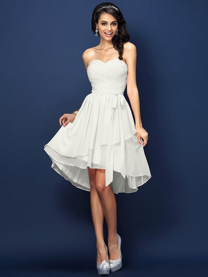 Gorgeous Sweetheart Pleats Bowknot Sleeveless Short Chiffon Bridesmaid Dresses