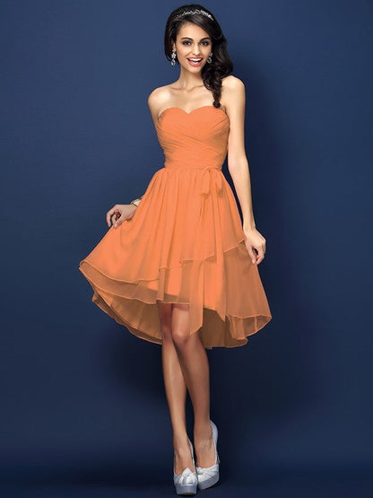 Gorgeous Sweetheart Pleats Bowknot Sleeveless Short Chiffon Bridesmaid Dresses