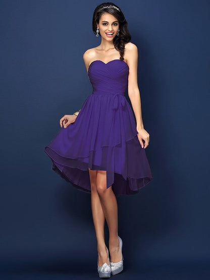 Gorgeous Sweetheart Pleats Bowknot Sleeveless Short Chiffon Bridesmaid Dresses