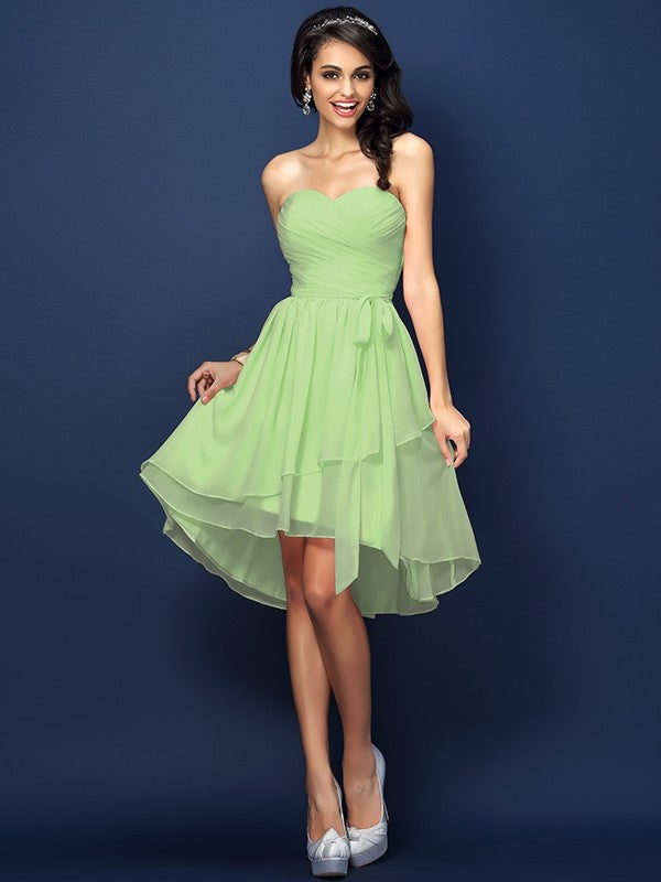 Gorgeous Sweetheart Pleats Bowknot Sleeveless Short Chiffon Bridesmaid Dresses