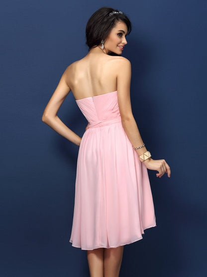 Gorgeous Sweetheart Pleats Bowknot Sleeveless Short Chiffon Bridesmaid Dresses