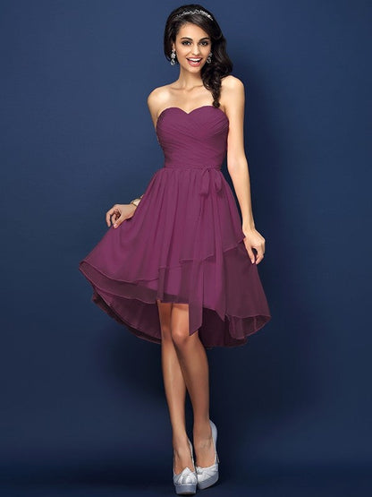 Gorgeous Sweetheart Pleats Bowknot Sleeveless Short Chiffon Bridesmaid Dresses