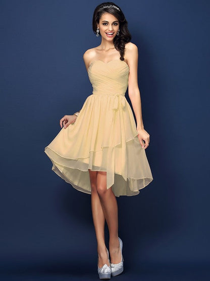 Gorgeous Sweetheart Pleats Bowknot Sleeveless Short Chiffon Bridesmaid Dresses