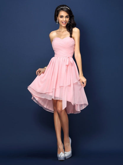 Gorgeous Sweetheart Pleats Bowknot Sleeveless Short Chiffon Bridesmaid Dresses