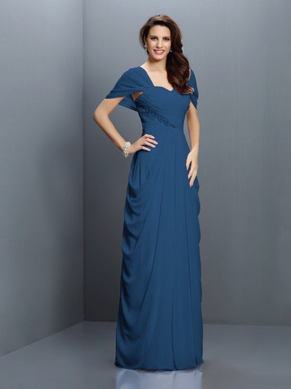 Gorgeous Sweetheart Pleats Short Sleeves Long Chiffon Bridesmaid Dresses