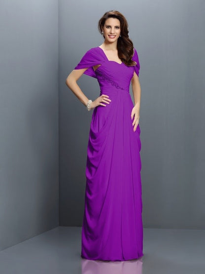 Gorgeous Sweetheart Pleats Short Sleeves Long Chiffon Bridesmaid Dresses