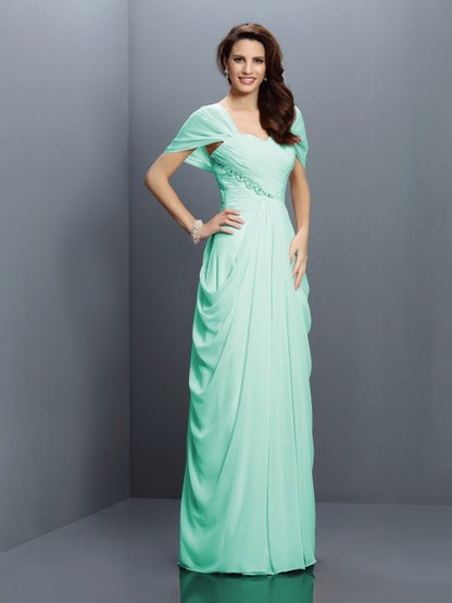 Gorgeous Sweetheart Pleats Short Sleeves Long Chiffon Bridesmaid Dresses