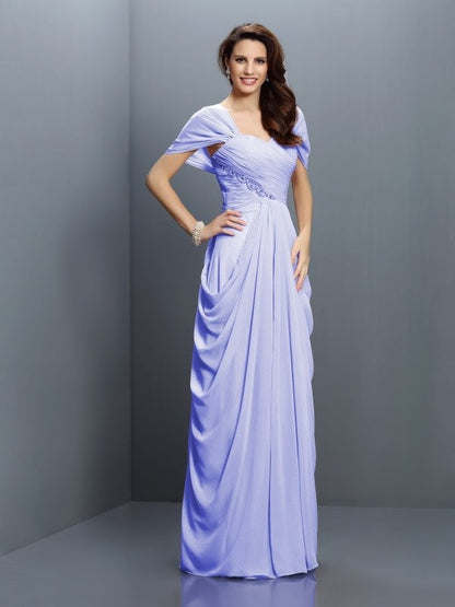 Gorgeous Sweetheart Pleats Short Sleeves Long Chiffon Bridesmaid Dresses