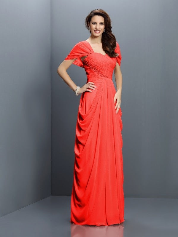 Gorgeous Sweetheart Pleats Short Sleeves Long Chiffon Bridesmaid Dresses