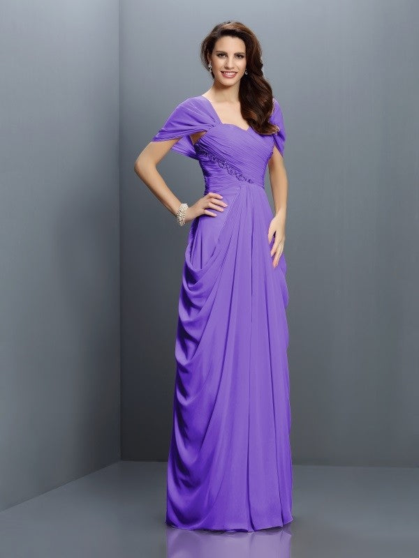 Gorgeous Sweetheart Pleats Short Sleeves Long Chiffon Bridesmaid Dresses