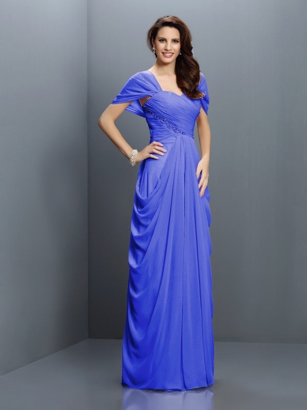 Gorgeous Sweetheart Pleats Short Sleeves Long Chiffon Bridesmaid Dresses