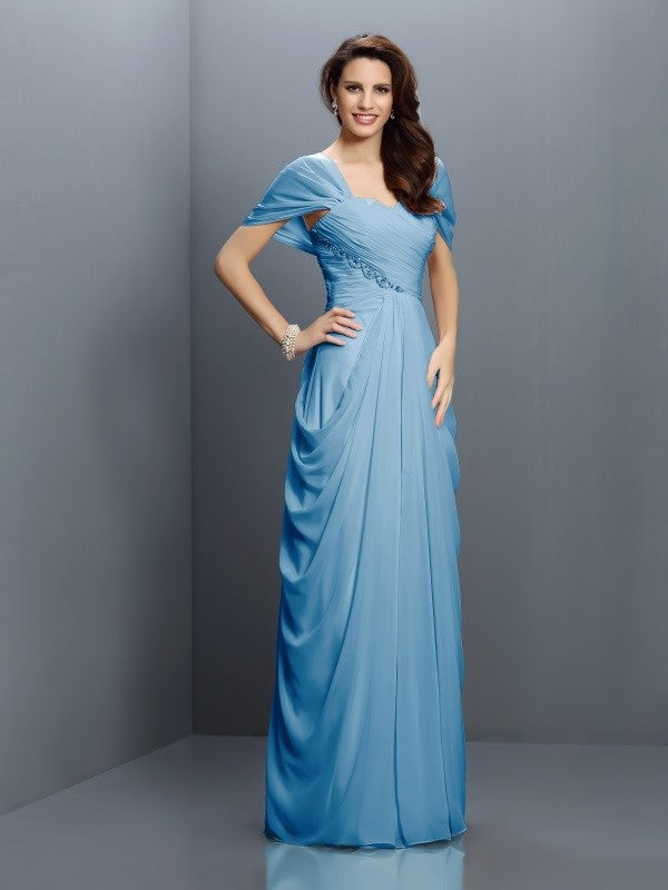 Gorgeous Sweetheart Pleats Short Sleeves Long Chiffon Bridesmaid Dresses