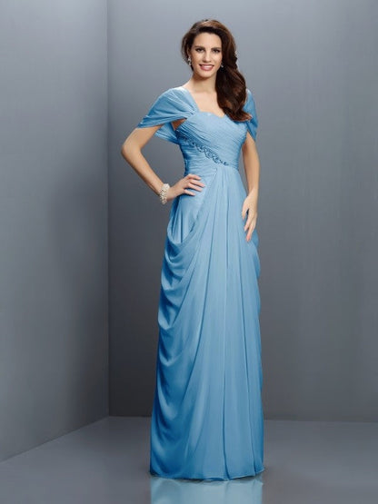 Gorgeous Sweetheart Pleats Short Sleeves Long Chiffon Bridesmaid Dresses