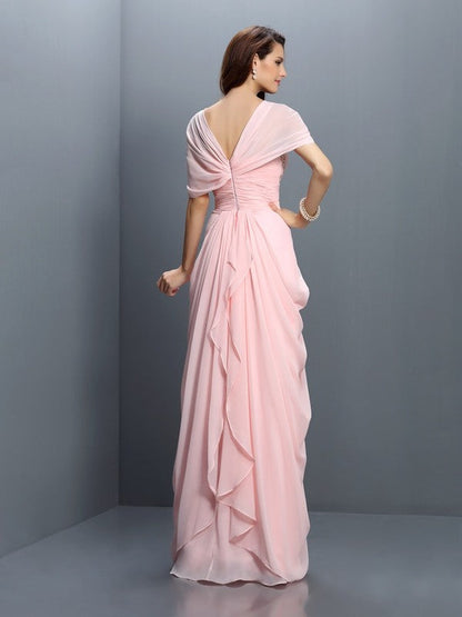 Gorgeous Sweetheart Pleats Short Sleeves Long Chiffon Bridesmaid Dresses