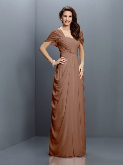 Gorgeous Sweetheart Pleats Short Sleeves Long Chiffon Bridesmaid Dresses