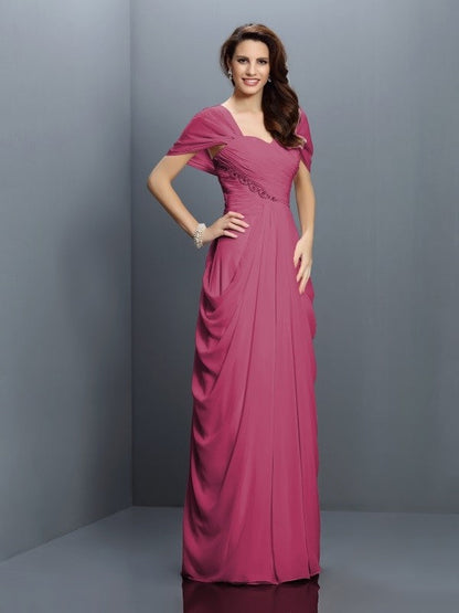 Gorgeous Sweetheart Pleats Short Sleeves Long Chiffon Bridesmaid Dresses