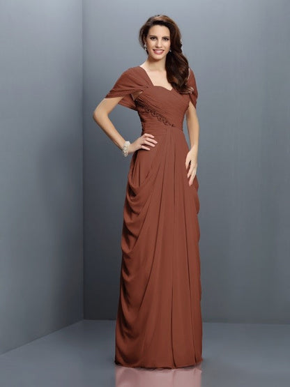 Gorgeous Sweetheart Pleats Short Sleeves Long Chiffon Bridesmaid Dresses