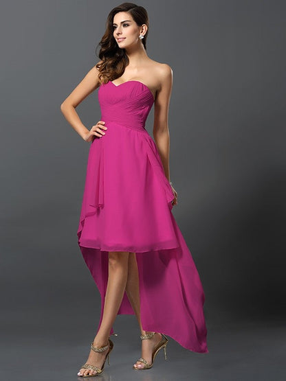 Gorgeous Sweetheart Pleats Sleeveless High Low Chiffon Bridesmaid Dresses