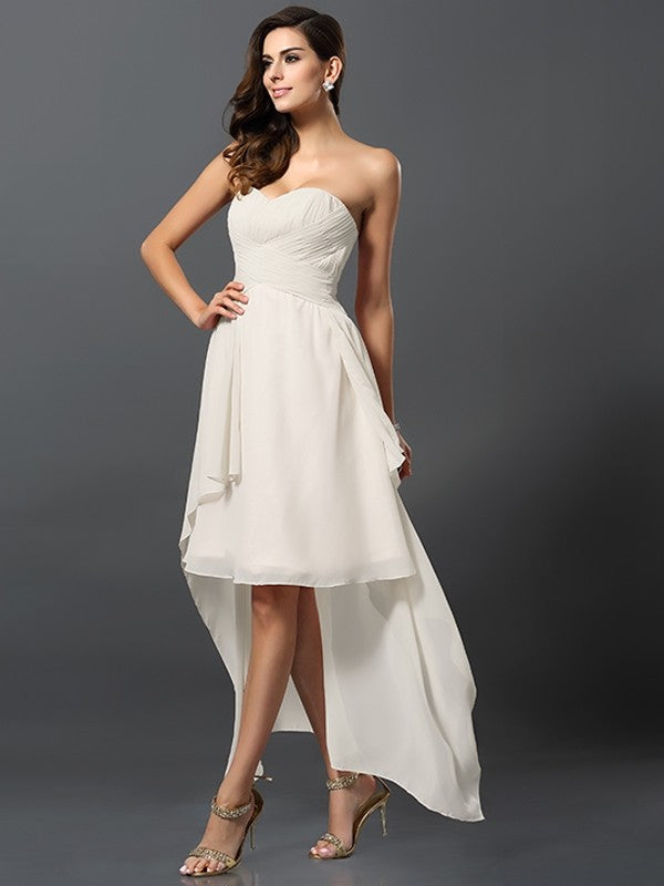 Gorgeous Sweetheart Pleats Sleeveless High Low Chiffon Bridesmaid Dresses