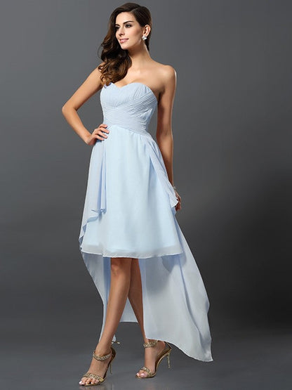 Gorgeous Sweetheart Pleats Sleeveless High Low Chiffon Bridesmaid Dresses