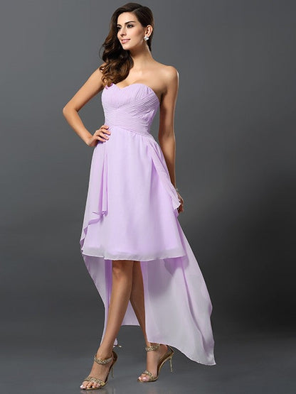 Gorgeous Sweetheart Pleats Sleeveless High Low Chiffon Bridesmaid Dresses