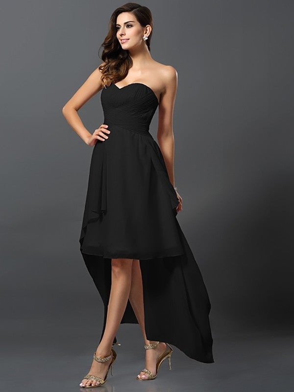 Gorgeous Sweetheart Pleats Sleeveless High Low Chiffon Bridesmaid Dresses