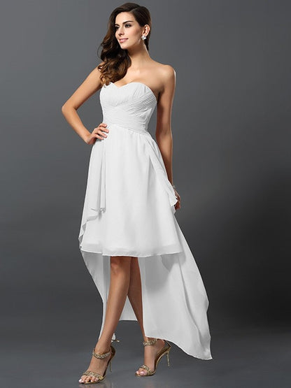 Gorgeous Sweetheart Pleats Sleeveless High Low Chiffon Bridesmaid Dresses