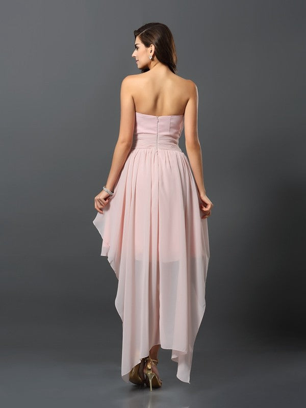 Gorgeous Sweetheart Pleats Sleeveless High Low Chiffon Bridesmaid Dresses