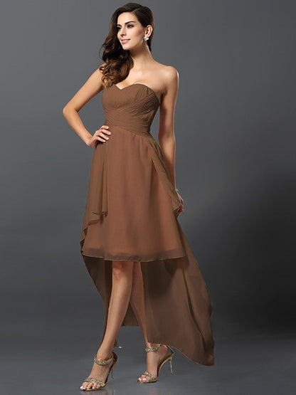 Gorgeous Sweetheart Pleats Sleeveless High Low Chiffon Bridesmaid Dresses