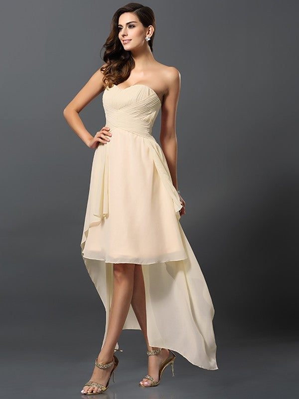 Gorgeous Sweetheart Pleats Sleeveless High Low Chiffon Bridesmaid Dresses