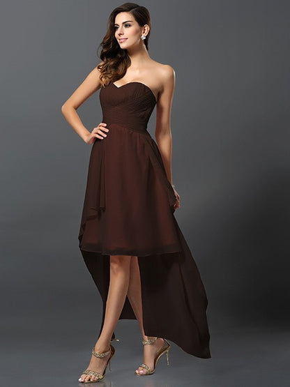 Gorgeous Sweetheart Pleats Sleeveless High Low Chiffon Bridesmaid Dresses