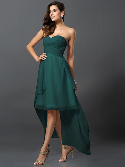 Gorgeous Sweetheart Pleats Sleeveless High Low Chiffon Bridesmaid Dresses