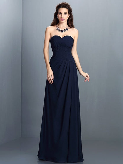 Gorgeous Sweetheart Pleats Sleeveless Long Chiffon Bridesmaid Dresses