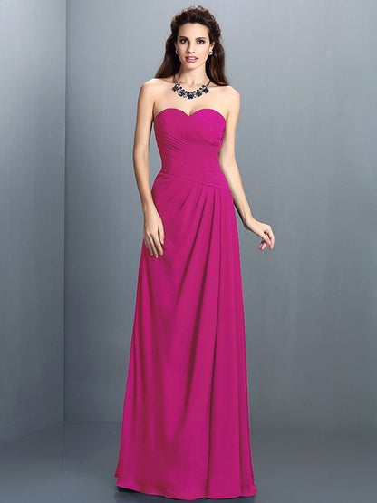 Gorgeous Sweetheart Pleats Sleeveless Long Chiffon Bridesmaid Dresses