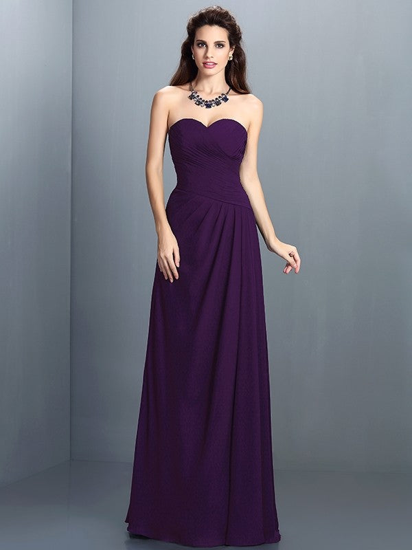 Gorgeous Sweetheart Pleats Sleeveless Long Chiffon Bridesmaid Dresses