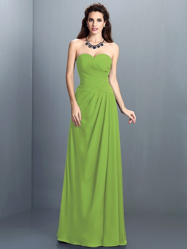 Gorgeous Sweetheart Pleats Sleeveless Long Chiffon Bridesmaid Dresses