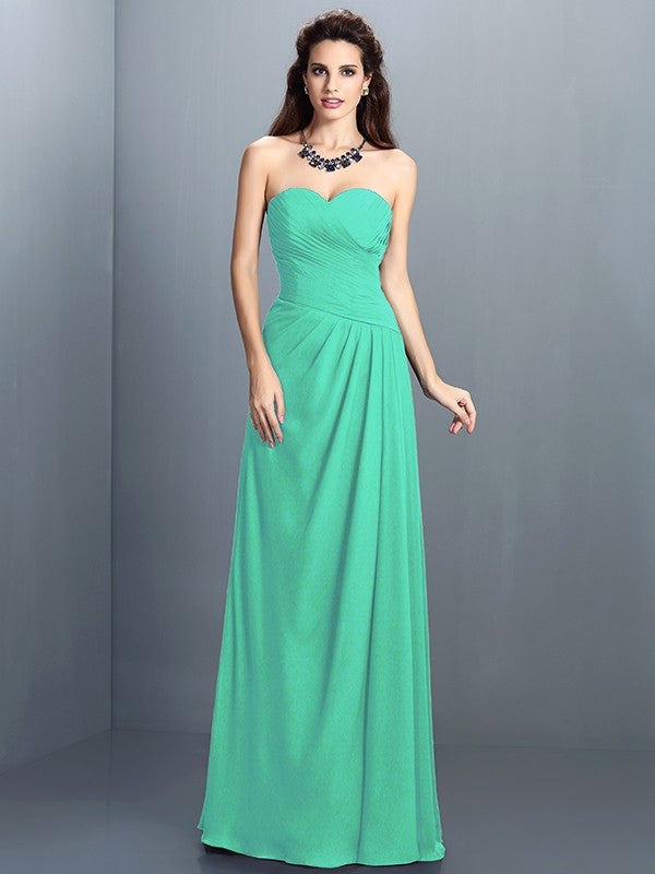 Gorgeous Sweetheart Pleats Sleeveless Long Chiffon Bridesmaid Dresses