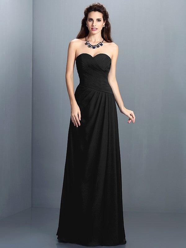 Gorgeous Sweetheart Pleats Sleeveless Long Chiffon Bridesmaid Dresses