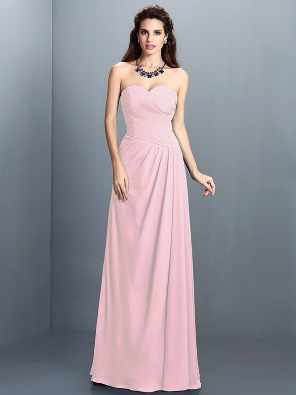 Gorgeous Sweetheart Pleats Sleeveless Long Chiffon Bridesmaid Dresses