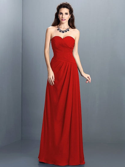 Gorgeous Sweetheart Pleats Sleeveless Long Chiffon Bridesmaid Dresses