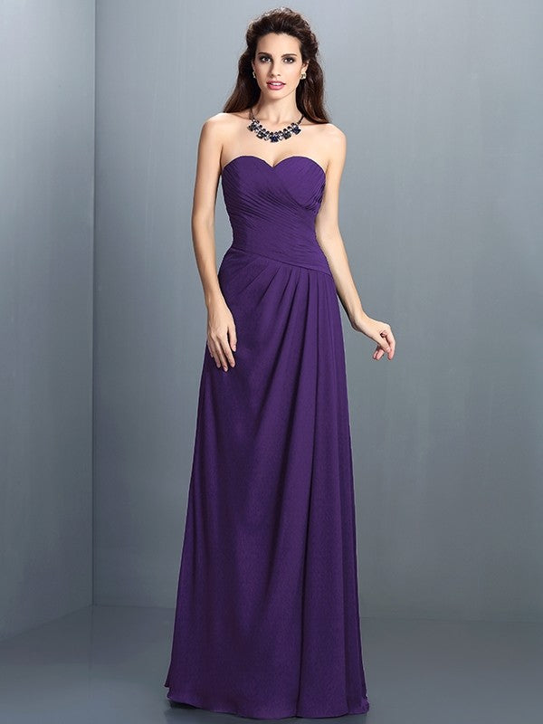 Gorgeous Sweetheart Pleats Sleeveless Long Chiffon Bridesmaid Dresses